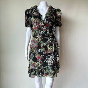 VINTAGE and ADORABLE MISS Sixty Wrap Boho Floral Mini Dress M flirty ruffle